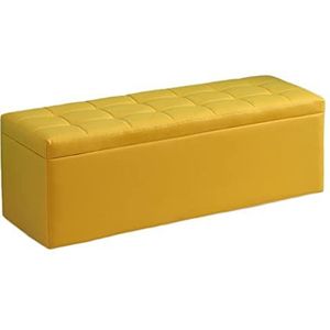 Opbergkist voetenbank inklapbaar, Opbergdoos Opvouwbare opbergbank Kubus Houdt 881 lbs Kunstleren Lange Kist(Yellow,90X40X40cm)