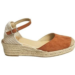 NOESLOMISMO BY DILEMA La Vida Espadrilles van jute voor dames, 3 strengen, 5 cm, met gesloten neus en enkelgesp, Kameel, 41 EU