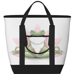 Upundd Leuke Grappige Kikker Doen Yoga Grote Capaciteit Geïsoleerde Schoudertas Voor Picknick Camping Reizen Winkelen Voedsel Vervoer, Zwart, Eén maat