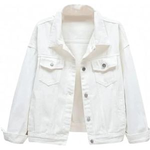 Pegsmio Denim jas dames lente herfst losse top basic jeans jassen losse bovenkleding, Wit, L
