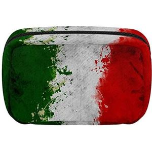 Italië vlag groene witte rode reis gepersonaliseerde make-up tas cosmetische tas toilettas voor vrouwen en meisjes, Meerkleurig, 17.5x7x10.5cm/6.9x4.1x2.8in