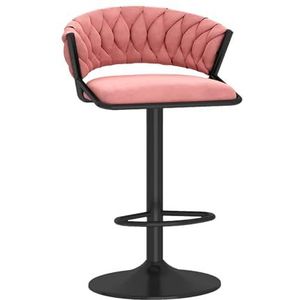 DangLeKJ Barkruk 1 stuk, fluweel geweven 360° draaibare barkrukken met zwarte basis, moderne keuken accentstoel met rugleuning en voetsteun, verstelbare hoogte 45-60 cm, roze