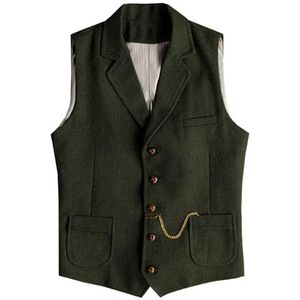 Tuikayoo Heren Western Herringbone Tweed Pak Vest Wol Slim Fit Vest, legergroen, M