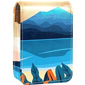 Lipgloss Houder Lipstick Case Draagbare Mini Lipstick Opbergdoos Reizen Lipstick Organizer Case met Spiegel voor Vrouwen Mountain Print, Meerkleurig, 9.5x2x7 cm/3.7x0.8x2.7 in