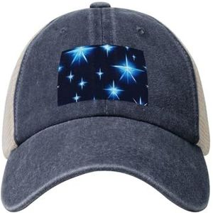 Cartoon Blue Star Cowboy Mesh Baseball Cap, Polo Hoed, Trucker, Unisex Stijl Hoofddeksels, Snapback Verstelbaar, Mannen Vrouwen Zwart, Donkerblauw, Eén Maat