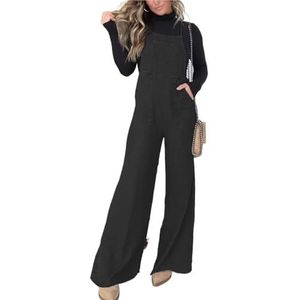 CupitiDU Denim overalls met wijde pijpen voor dames, zomerjumpsuits, casual losse pasvorm, verstelbare riem, comfortabele jean-overalls met zakken (zwart, 3X-Large)