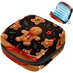 MUOOUM Kerst Peperkoek Man Patroon Maandverband Opbergtas Menstruatie Pad Tas Draagbare Menstruatie Cup Pouch met Rits voor Tiener Meisjes Vrouwen Dames