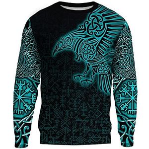 Mannen Viking Rune Odin Crow Gedrukte Hoodie Met Volledige Ritssluiting, Noorse Mythe Mjolnir Thor's Hammer Tattoos Pullover Jas, Unisex Middeleeuwse Vintage Sweatshirts Met Lange Mouwen