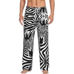 Zebra Lange loungewear voor heren, nachtkleding, pyjamabroek, nachtkleding met zakken en trekkoord, Wit, S