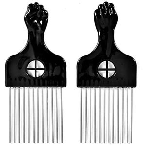 2-pack metalen haarkeuze voor Afro-haar, haarpick Afro kam voor krullend haar, Afro-picks voor vrouwen/heren haarstyling kappersgereedschap (zwart)