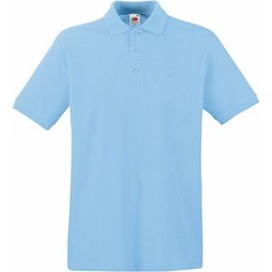 Fruit of The Loom Premium poloshirt - slimme katoenen top met 3 knopen - Hemelsblauw (2XL)