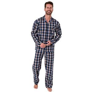 Normann Herenpyjama met lange mouwen, geweven met knopen in elegant ruitdesign, blauw, 58