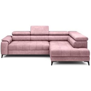DomoHome Hoekbank, vrijstaand, met slaapfunctie en verstelbare hoofdsteunen, chaise longue, rechtskant, 278×197×76/98 cm, slaapoppervlak: 88×200 cm, stoffen bekleding in zilver