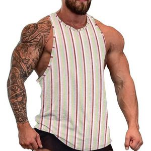 Kleurrijke Strepen Mannen Tank Top Grafische Mouwloze Bodybuilding Tees Casual Strand T-Shirt Grappige Gym Spier