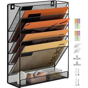 EasyPAG 10 Tier Monteer A4 Mesh in Tray Hangende Muur Bestand Houder Mail Organizer Tijdschrift Opslag Rack, Zwart