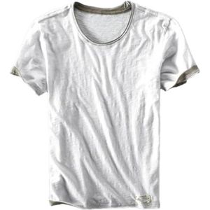 Mannen Zomer Mode Trendy Japanse Katoen Effen Kleur Korte Mouw T-Shirt Mannelijke Casual Eenvoudige Dunne Tees, Wit, S