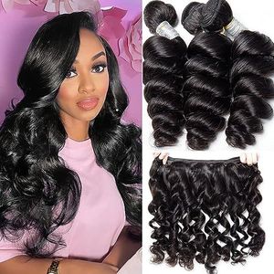Huarisi Loose Wave Bundles 100% Unprocessed Brazilian Virgin Hair Loose Wave 3 Bundles 10A Grade Human Hair Weaves Extensions Double Weft Natural Color for Black Women (10 12 14 Inch)