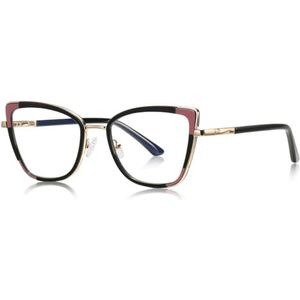 moomoobird Anti Blue Light Bril Vrouwen Cat Eye Bril Frame TR90 Metalen Bril Mode Bril, Zwart Goud Frame, Large