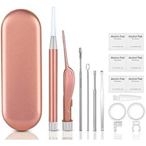 Vicloon Oorreiniger, 15 Stuks Oorsmeerverwijderaar, Roestvrij Staal Orstukje oorreinigingshulpmiddelset met batterij, Herbruikbare Oorsmeerverwijderingsset voor Kinderen en Volwassenen