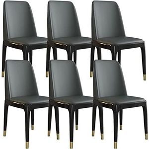 GEIRONV Lederen keukenstoelen set van 6, modern wonen eetkamer accent stoelen met beukenhouten poten for thuis commerciële restaurants Eetstoelen (Color : Dark Gray, Size : Black gold feet)