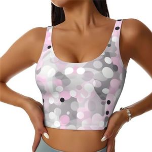 GFXEDSAH Rood grijs wit moderne polka dot patroon print yoga bh's, workout tops met ingebouwde beha, stijlvol racerback ontwerp met gewatteerd comfort, Zwart, S