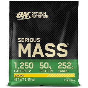 Optimum Nutrition Serious Mass Proteïnepoeder, Hoog in Calorieën voor Gewichtstoename, met 25 Vitamines en Mineralen, Creatine Monohydraat en Glutamine, Bananensmaak, 16 Porties, 5.45 kg