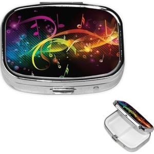 Vierkante Pillenetui voor Portemonnee of Pocket 2 Compartiment Geneeskunde Pillendoos Draagbare Kleine Pil Organizer Kleurrijke Muziek Notities Reizen Pillendoos Geneeskunde Vitamine Kabeljauw