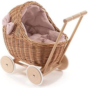e-wicker24 Alles aus Weide Desayer Poppenwagen van wilgentenen met linnen beddengoed, speelgoed van wilgen, natuurlijk kinderspeelgoed, een cadeau voor kinderen