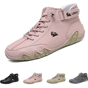 Italiaanse handgemaakte hoge laarzen met klittenband, Beck schoenen dames waterdichte, lichtgewicht antislip ademende dames outdoorschoenen, hoge chukka laarzen wandelschoenen (Color : roze, Size :