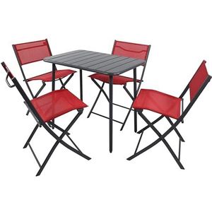 VCM 5-delige set bistroset eettafel tuinset balkonset stoel inklapbaar tafel tuin camping Sumila 80x55 rood