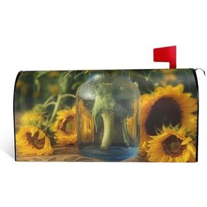 GTKSYNVE Fles Zonnebloemen Brievenbushoezen Magnetische Standaard Maat 21x18 inch Decoratieve Brievenbus Wraps Waterdichte Post Brievenbus Cover Gepersonaliseerde Brievenbus Covers voor Tuin Outdoor
