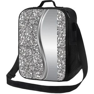 EgoMed Lunchtas, duurzame geïsoleerde lunchbox herbruikbare draagtas koeltas voor werk schoolzilver faux glitter glam bling