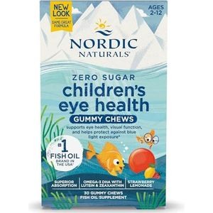 Nordic's Eye Health Gummies voor kinderen, aardbeienlimonade - 30 gummies voor kinderen - 484 mg totale omega-3 vetzuren DHA, hersengezondheid, antioxidantondersteuning, niet-GMO - 30 porties