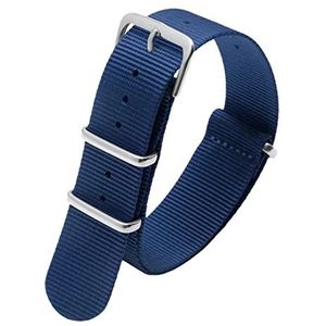 Horlogebandjes voor mannen en vrouwen, horlogeband 20 mm heren dames effen kleur paar nylon horlogeband waterdicht casual sportieve stijl horlogearmband (Color : Blue silvery Clasp, Size : 20mm)
