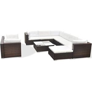 vidaXL Tuinloungeset, 10-delig, met kussens, terras, terras, balkon, zitstoel, meubels, polyrotan, bruin