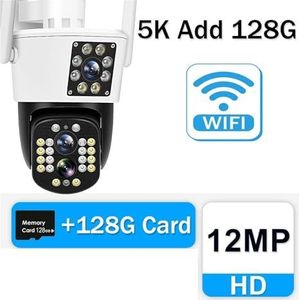 Bewakingscamera, 5K 12MP IP-camera Buiten Beveiliging met drie lenzen WiFi-bewakingscamera's 10X zoom Bewegingsdetectie CCTV 360 ° PTZ-cam(5K Whith Add 128GB)