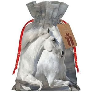Running White Horse Print Vakantie Trekkoord Gift Zakken, Verpakkende Zakken Xmas Cadeaus (Medium Klein)