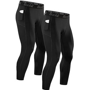 Runhit 2pack Heren Legging Compressie Broek mannen Sportlegging voor Training Workout Running Gym met zakken