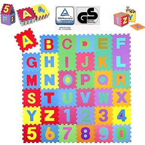 KIDUKU® 86-delige puzzelmat kinderspeelkleed speelmat speeltapijt schuimmat kinderkleed, cijfers en hoofdletters, afmetingen van elk stuk ca. 31,5 x 31,5 cm