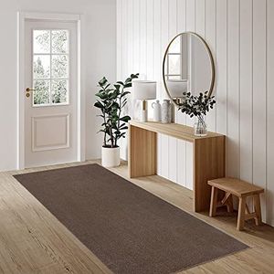 Fashion4Home vloerkleed voor in de woonkamer, effen vloerkleed, voor de kinderkamer, slaapkamer, werkkamer, kantoor, hal en keuken, laagpolig vloerkleed, bruin/taupe, afmetingen: 80 x 250 cm