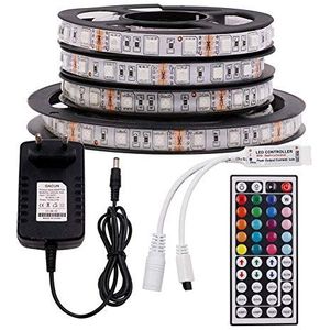 XUNATA 12V RGB LED Strip Lights Kit, 2m 120LEDs 5050 Verlichting met Zelfklevende Tape + IR-afstandsbediening met 44 Toetsen + EU Stroomvoorziening- Niet Waterdicht