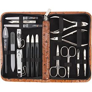 DREI SCHWERTER - 16-delige manicure-pedicureset 'Cinisello' | Hoogwaardige nageletui van kunstleer voor hand- en voetverzorging. Kleur: cognac | Inhoud: nagelschaar, nagelknipper, pincet en nog veel