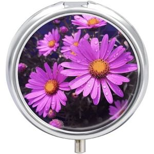 Zomer Paarse Bloem Pillendoos Kleine Metalen Pil Case voor Portemonnee Of Pocket 3 Compartiment Pil Organizer Draagbare Reizen Pillendoos Mini Pil Container Houder om Vitaminen Visolie vast te houden