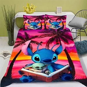 Doiicoon Lilo en Stitch beddengoed, Stitch beddengoed 135 x 200 cm voor jongeren, Lilo & Stitch beddengoedset met 3D-print (18,140 x 210 cm, eenpersoonsbed)