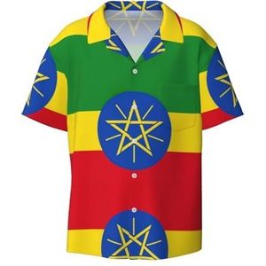 OdDdot Vlag van Ethiopië Print Heren Overhemden Atletische Slim Fit Korte Mouw Casual Business Button Down Shirt, Zwart, XXL