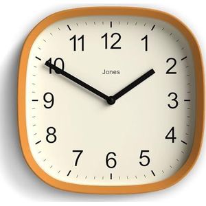 Jones Clocks® Sprite wandklok | Moderne retro afgeronde vierkante klok | 25cm | Mosterd geel | Gemakkelijk te lezen cijfers | Perfect voor keuken of kantoor