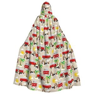 Bxzpzplj Basset Hound Hond Zomer Bus Palmbomen Print Unisex Hooded Mantel Voor Mannen & Vrouwen, Carnaval Thema Party Decor Hooded Mantel