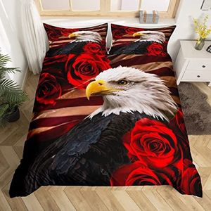 ZZXHG Kingsize dekbedovertreksets Red Rose Eagle, microvezel beddengoed set met 2 kussenslopen van 50 x 75 cm, omkeerbare kingsize dekbedovertrekset voor tieners en volwassenen met rits, 220 x 240 cm