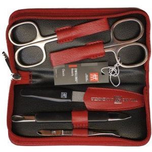 Zwilling 97247-035 Manicure-etui (5-delig), leren etui met ritssluiting (rood), instrumenten vernikkeld