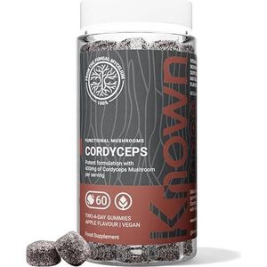 Heerlijke Cordyceps-gummies – 400mg Cordyceps – Vitamines B12, C – Energieondersteuning – Appelsmaak – 60 vegan gummies, 1 maand